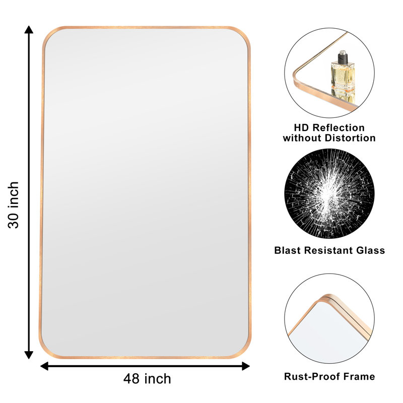 Viridiana Metal Rectangle Wall Mirror, Brushed Gold, 48" x 30"