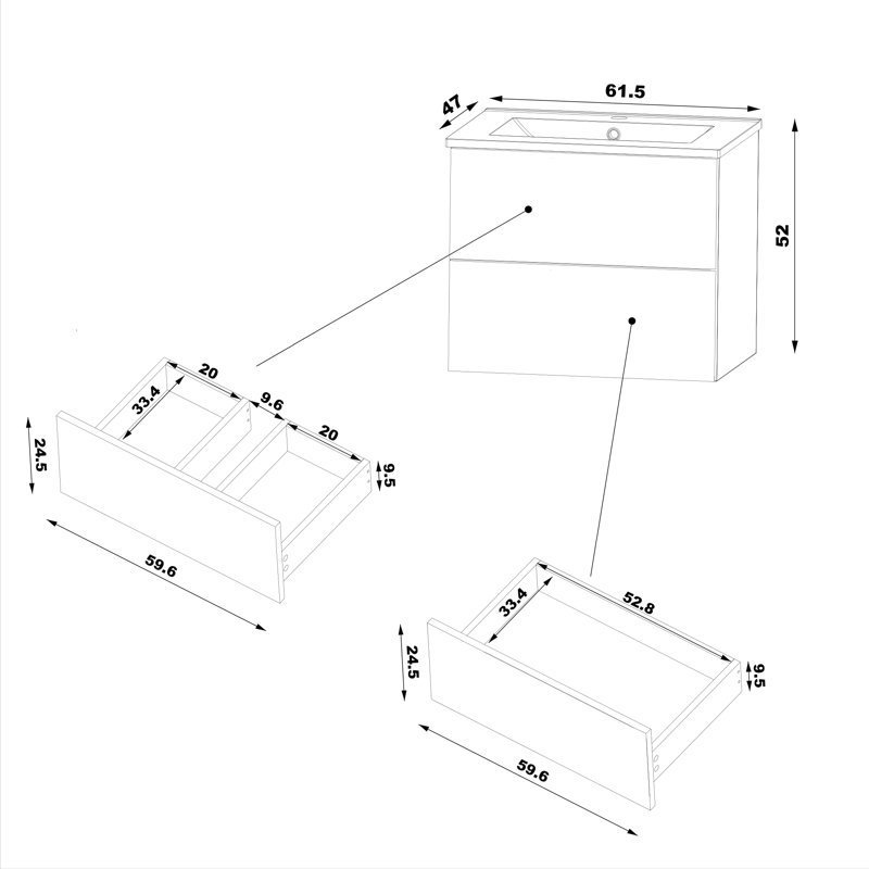 Annalicia 61mm Single Bathroom Vanity with Ceramic Basin