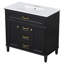 Meuble-lavabo 36 po avec lavabo, meuble autoportant noir avec cuve en céramique, cadre en bois aggloméré et en bois massif, tiroir supérieur rabattable, portes à fermeture en douceur, 2 tiroirs de rangement, poignées dorées-225985330