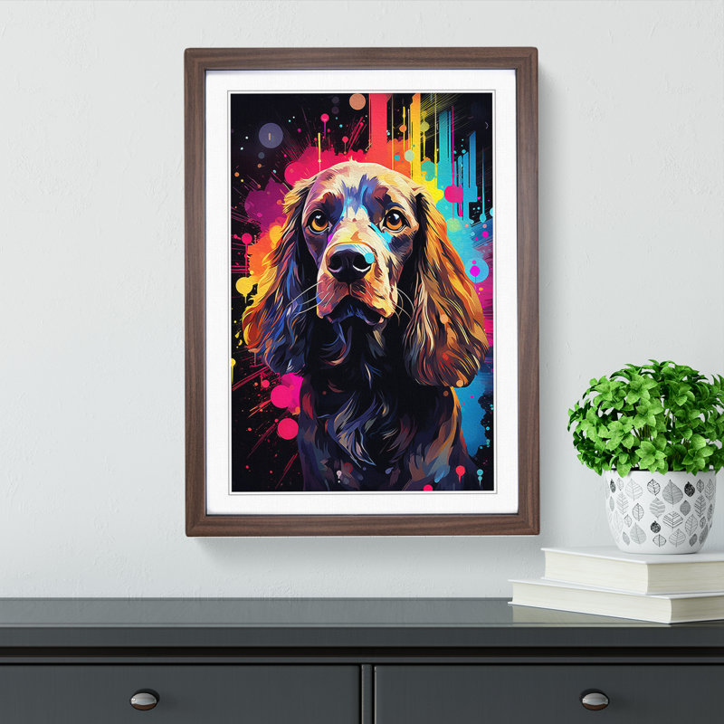 Cocker Spaniel Futurism - Single Picture Frame Print on Wood, 46cm H x 34cm W x 2cm D, Walnut Framed