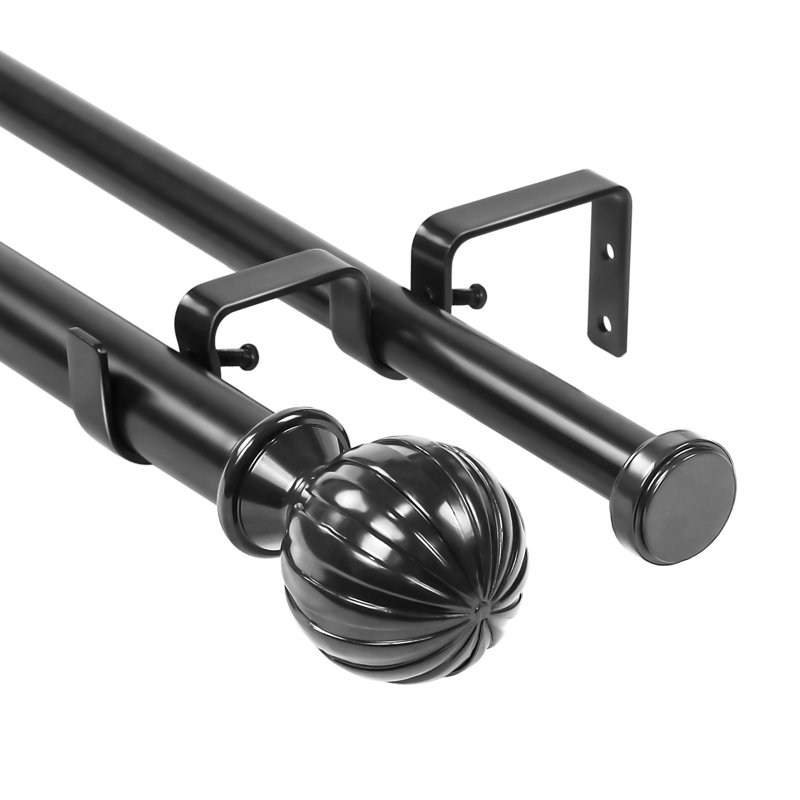 Tringle à rideaux double à rideau plat avec fenêtre Courson, Noir, H 1 po x l 120 po x P 1 po