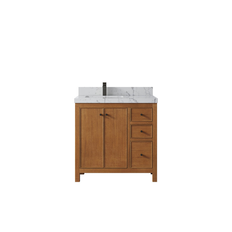 Meuble-lavabo simple 36 po avec plateau Chicago Teak, Venatino