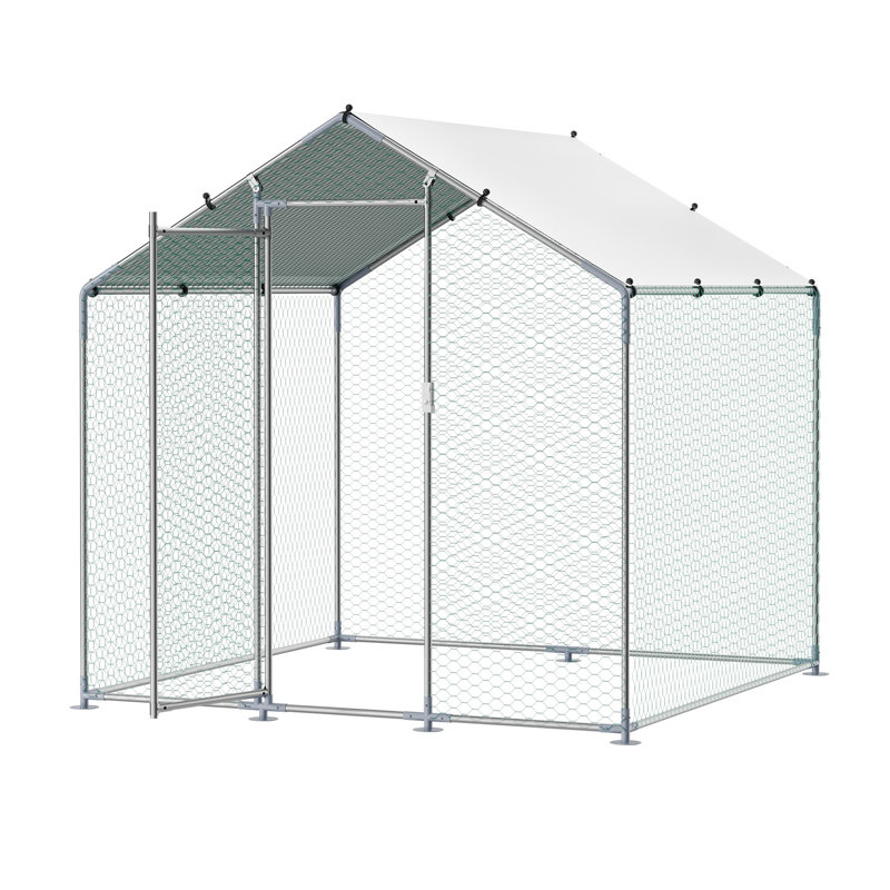 Grand poulailler de 6,56 x 6,56 pi avec couvercle de toit Spire - cage de volaille en métal robuste