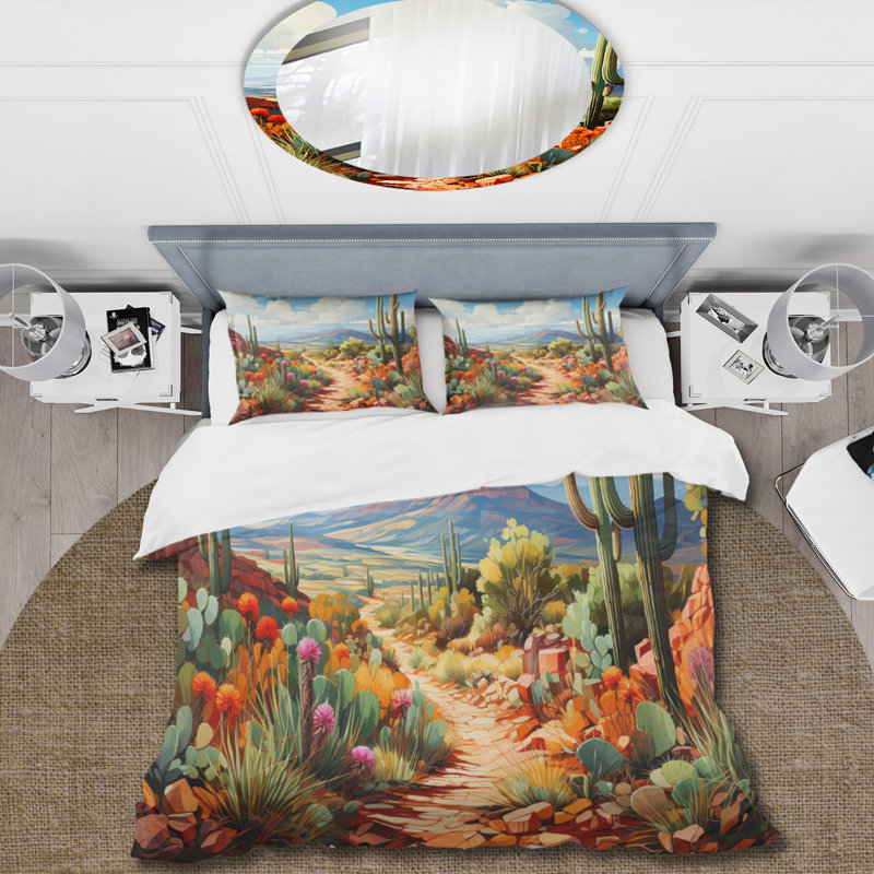 Ensemble de housse de couette en microfibre / polyester Coral Green Cactus Desert Guardian Organ