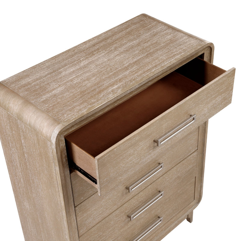 Commode haute Wily, 5 tiroirs avec poignées en nickel, brun naturel