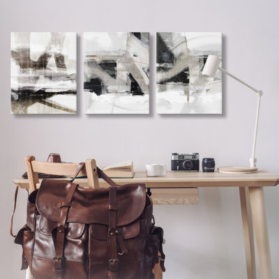  Ensemble de 3 reproductions d'art sur toile, "Industrial Streaked Composition" par Nina Blue