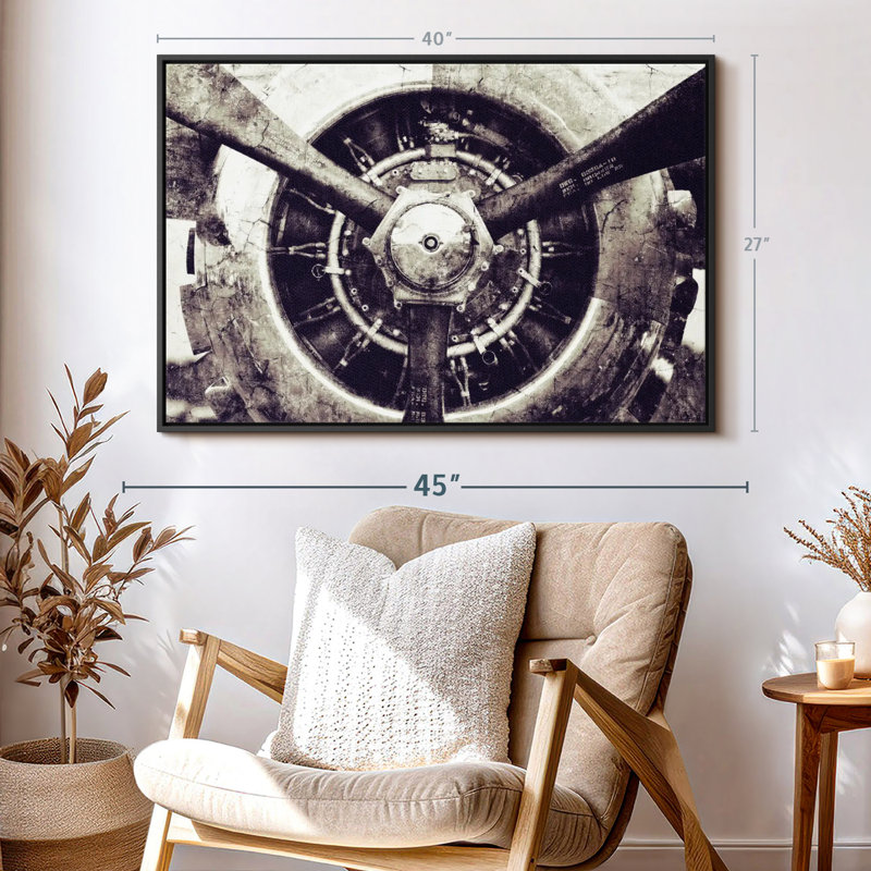 Impression sur toile rétro d'hélice d'avion, H 27 po x l 40 po