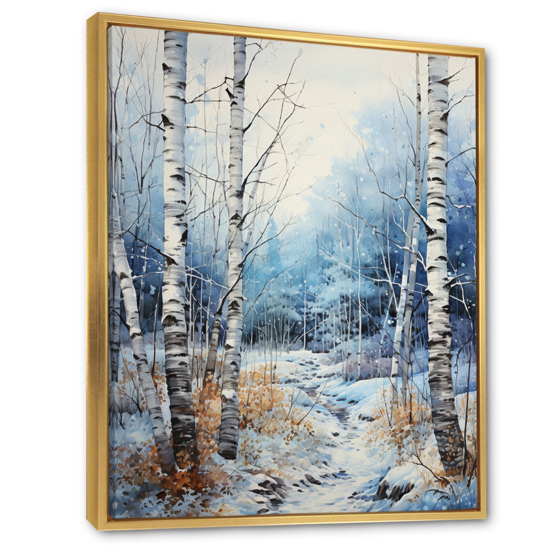 Virgus Birch Woods Winter Moonrise III, H 20 po x l 12 po x P 1 po, Cadre flottant doré