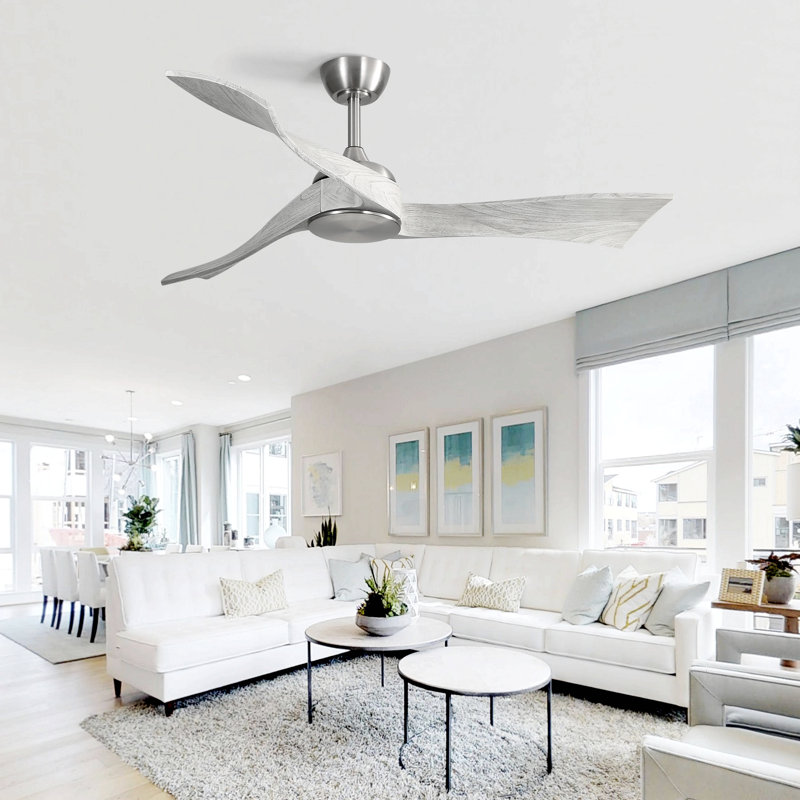 Ventilateur de plafond 52 pouces sans lumière 6 fonctions de vitesse du vent et 3 moteurs à courant continu réversible, Gris