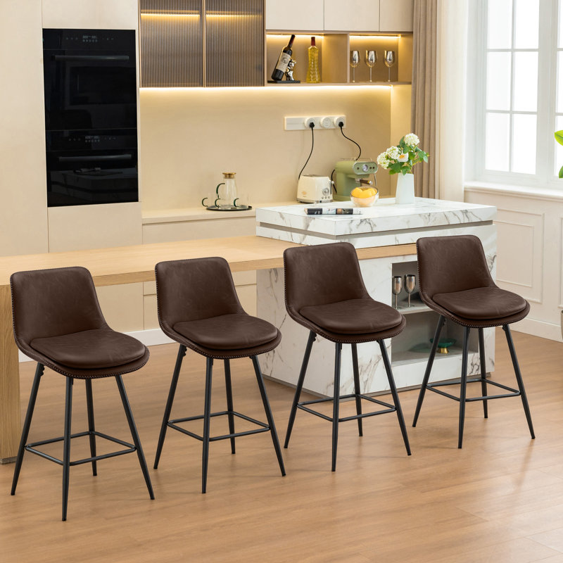 Tabouret de comptoir Janayshia, Tanné, Ensemble de 4, Tabouret de comptoir (siège d'une hauteur de 26 p