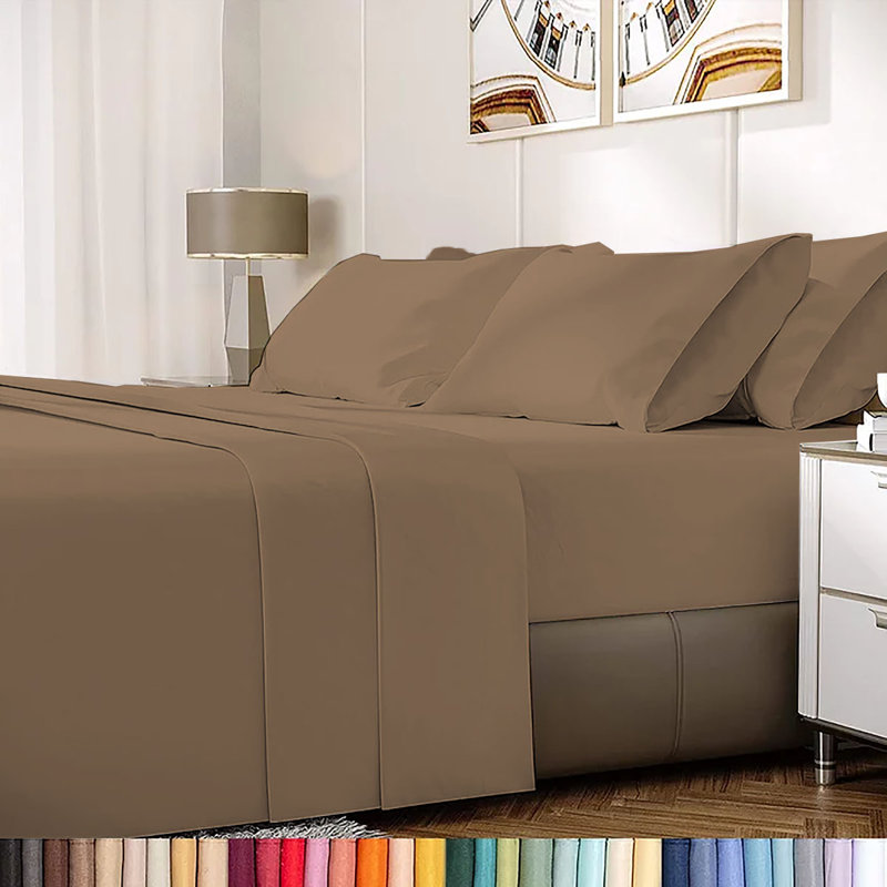 Ensemble de draps en rayonne de bambou 6 pièces , Ensemble de draps pour lit double + 1 drap-housse , Dune de sable