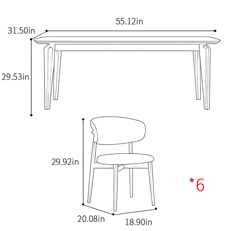 Ensembles de table de salle à manger de style italien minimaliste familial, H 29,53 po x L 55,12 po x l 31,5 po