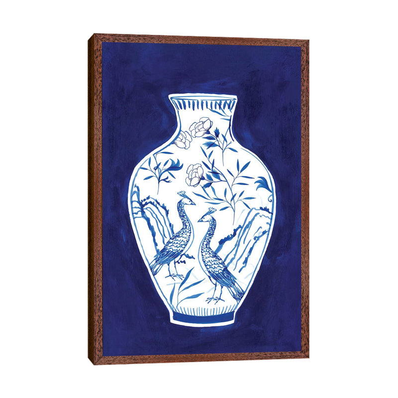 Indigo Porcelain Vase II by Isabelle Z - Print on Canvas, Classic Brown Wood Framed, 101.6 cm H x 66.04 cm W