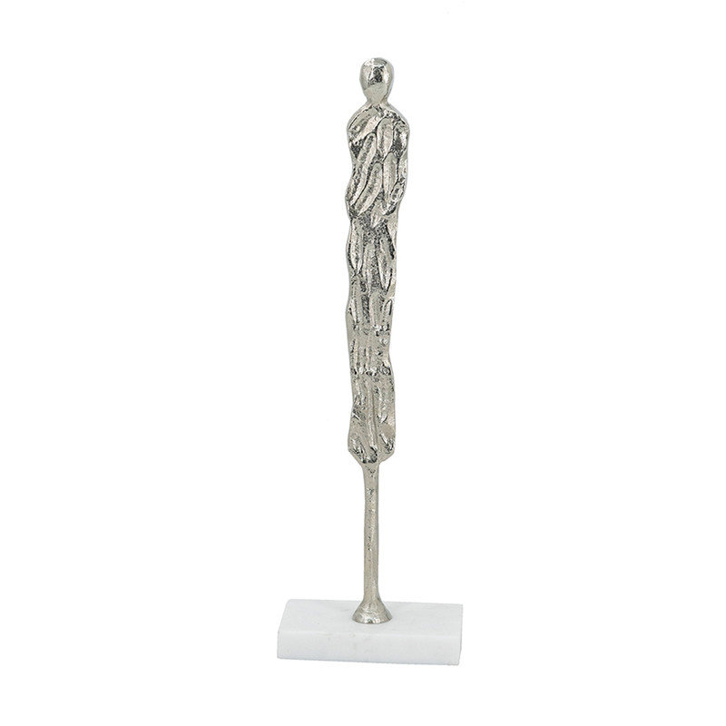 15.5" H Silver Abstract Human Form Aluminum & Marble Taper Candle Holder – Neutral Home Decor for Farmhouse Table Centerpiece or Living Room