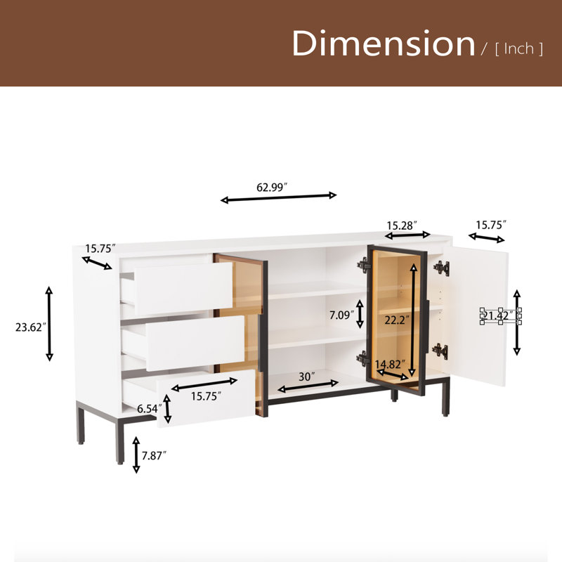 Buffet avec rangement, salle de rangement à panneau latéral de cuisine avec portes et 3 tiroirs, support de garde-manger, console, mobilier de table à manger, salle à manger de salon