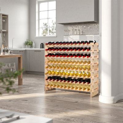 Casier à vin modulaire empilable pour 96 bouteilles, porte-bouteilles à 8 niveaux, en bois massif, autoportant, idéal pour les bouteilles de pinot noir, la cave et le bar, fini naturel, conçu pour la cuisine.
