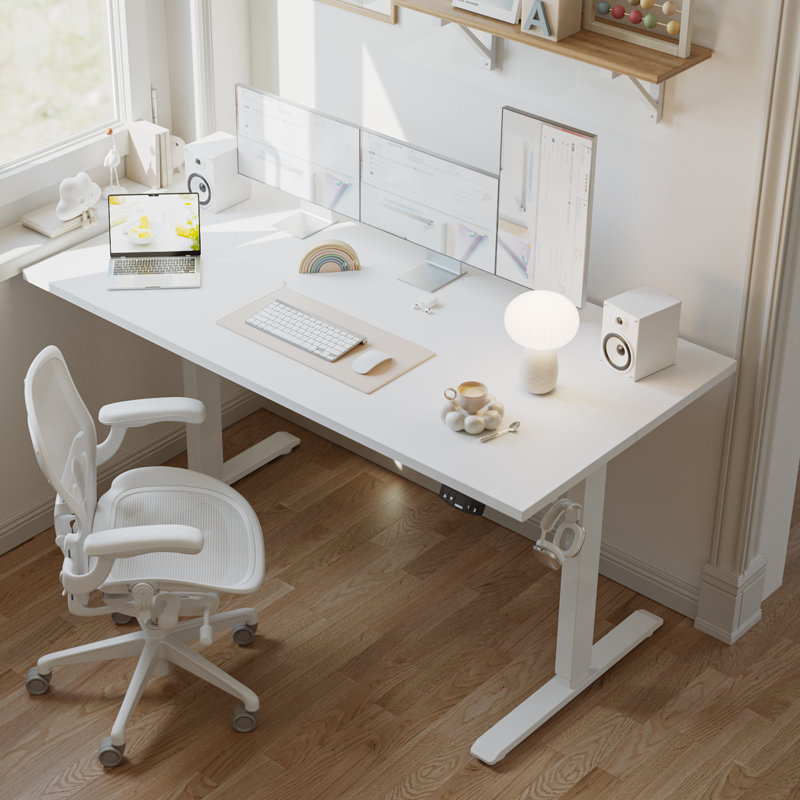 Bureau debout à hauteur ajustable électrique de 55 po avec contrôleur de mémoire, Blanc, H 45,7 po x l 55 po x P 24 po