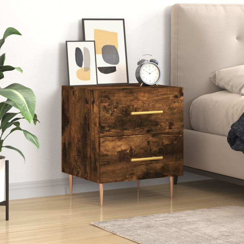 40cm W Iron Bedside Table, Smoked Oak, Individual