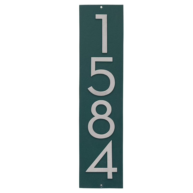 Floating Modern 3" Number Vertical Address Plaque (4 Digits), Hunter Green, Brushed Aluminum, Yes
