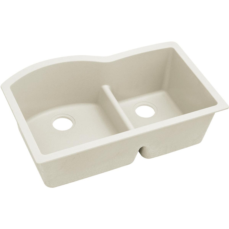 Quartz Luxe 33" L x 22" W Double Basin Undermount Kitchen Sink, Ricotta