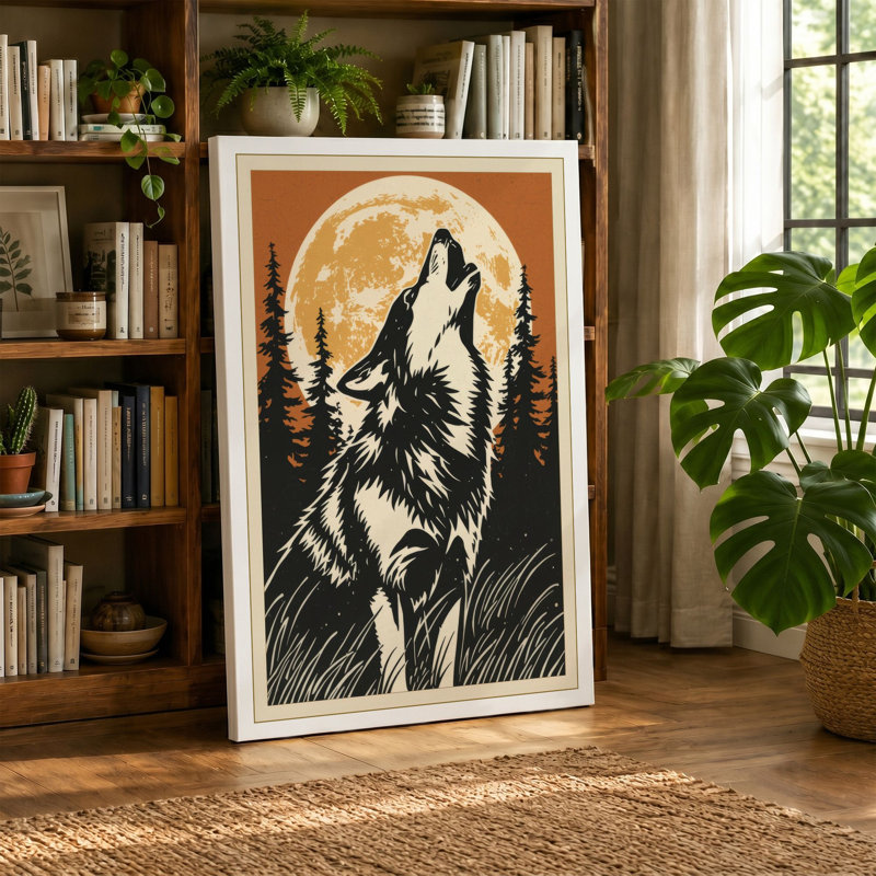 Wolf Beneath the Moon Rustic - Wrapped Canvas, 24x16 - 61.0 x 40.6 cm, Black Border