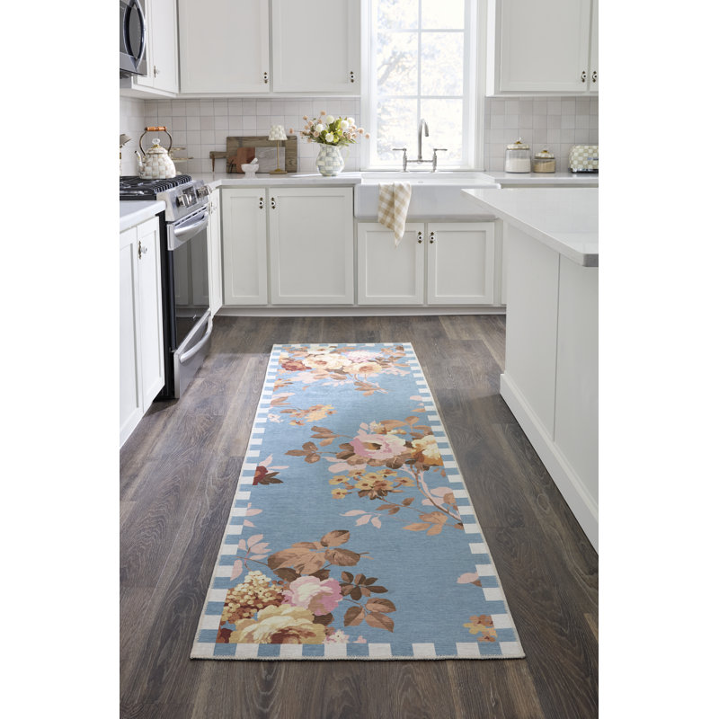 Wild Rose Washable Rug, Slate, Runner 2'6" x 8'
