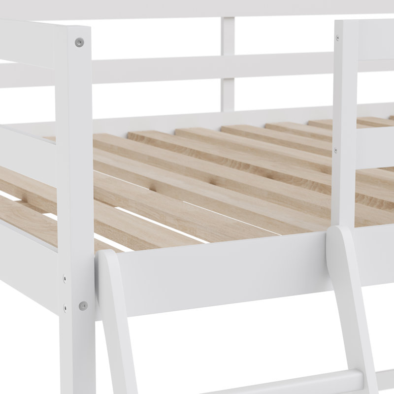 Riley Traditional Wood Slat Loft Bed with Integrated Desk & Ladder, Twin, White