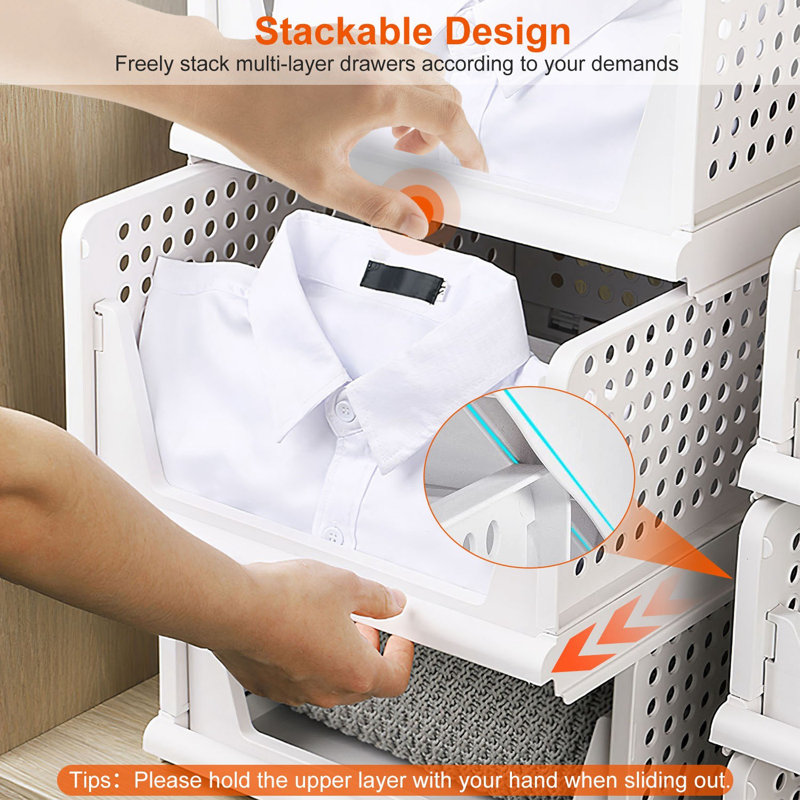 Foldable Plastic Storage Boxes with Slide Rail (Set of 4)