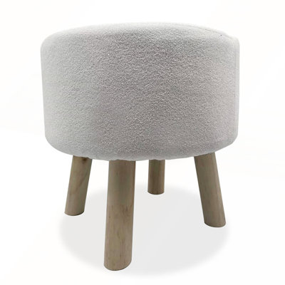 Contemporary Footstool Set of 2, White/Natural Upholstery with Angled Wooden Legs for Modern Living