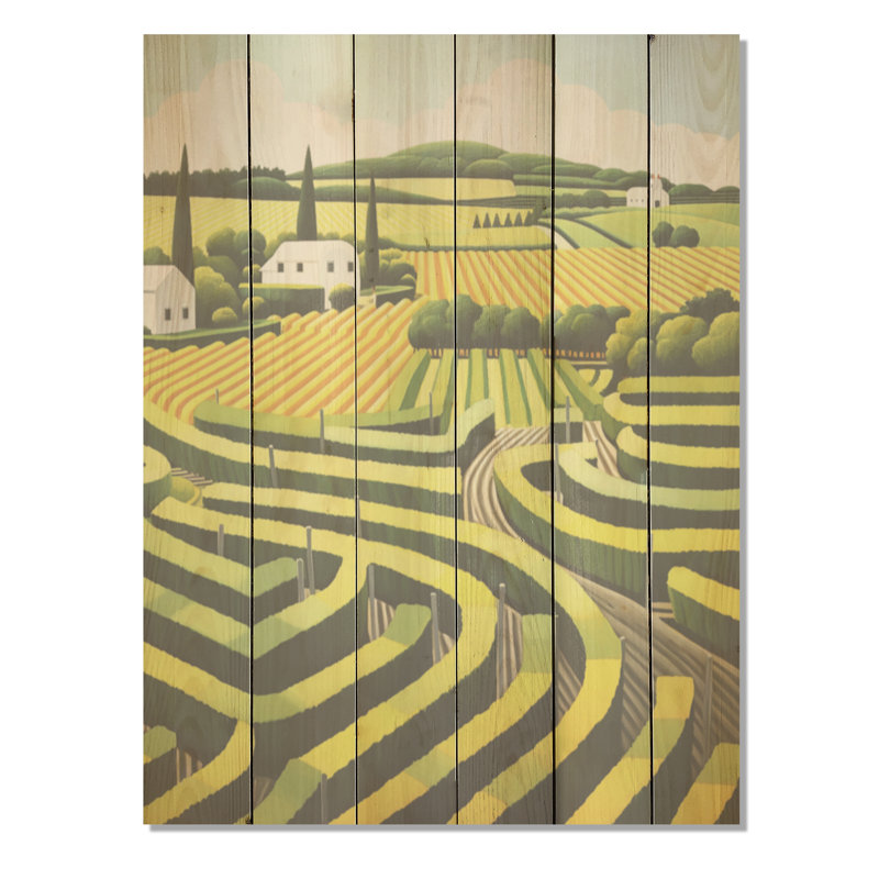 Vineyard De Stijl Lansdcape - art mural en bois sur bois de pin naturel, H 20 po x l 10 po