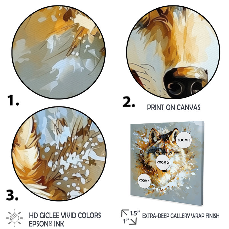 Aquarelle, portrait de loup - reproduction d'art loup, H 36 po x l 36 po, Reproduction encadrée d'une seule photo sans pass