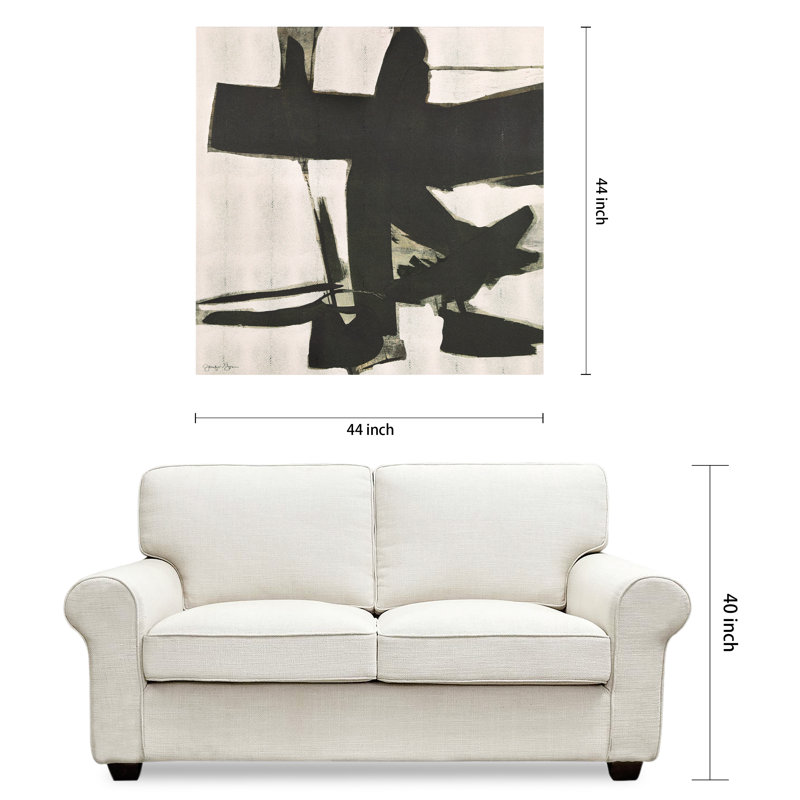 Bold Abstraction II Black and White Canvas Wall Art with Gold Shagreen