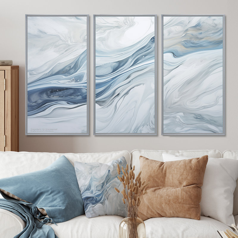 Ensemble de salon Cionna - Glacier Wall Art, H 32 po x l 48 po x P 1 po, Silver Floater Framed