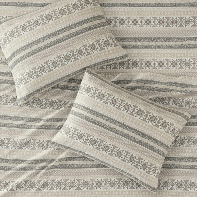 Twin Gray and Taupe Cotton Flannel Bedding Set