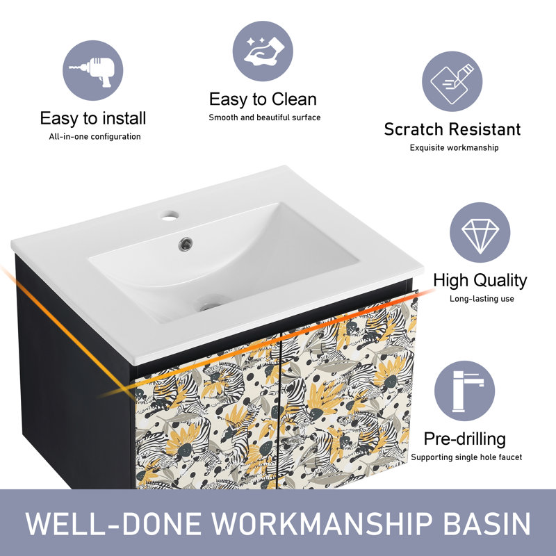 Meuble-lavabo simple 24,07 po avec plateau en céramique Metka
