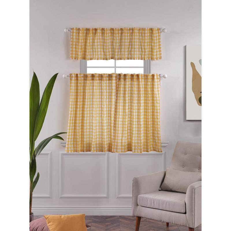  Rideau de cuisine Gingham, L 72 po x L 36 po, Jaune