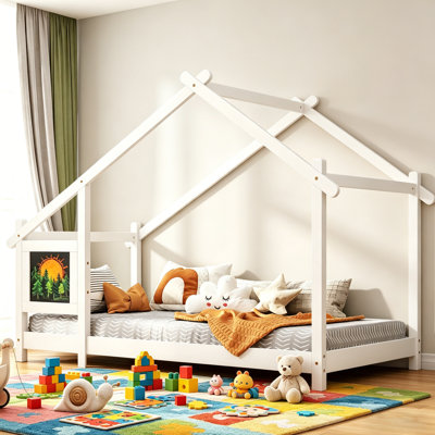 Lit simple pour enfant avec tableau noir et garde-corps