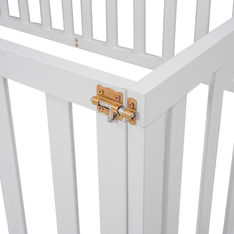 Structure de lit en bois avec clôture et porte, Twin, White