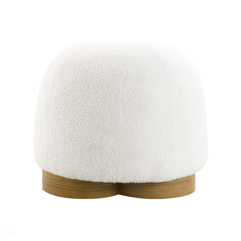Fully Assembled Round Soft Teddy Fabric Upholstered Ottoman, Footstool With Soft Padded Seat, Fully Assembled Modern Sofa Couch Footrest, Extra Seating For Bedroom Entryway