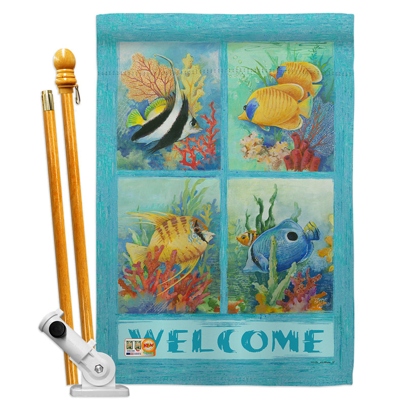 Poisson tropical, collage animaux de mer, impression à motif vertical de polyester de 2 côtés 40 x 28 po ensemble de drapeau