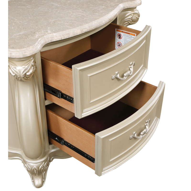 Monique Transitional Gold and White 2-Drawer Nightstand