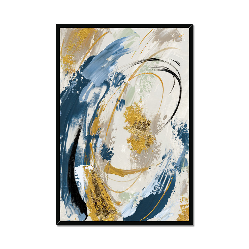 Blue Yellow Abstract - Painting, Black Framed Paper Print, 95cm H x 65cm W x 2.3cm D