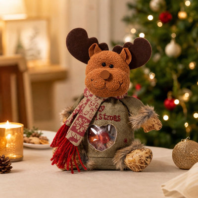Pochette de rangement en tissu pour friandises de Noël avec fermeture éclair, idéale pour les petits fruits et bonbons, et parfaite pour décorer une table de fête.
