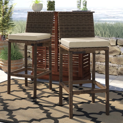 Pranav Polyethylene (PE) Wicker Outdoor Stool with Cushion