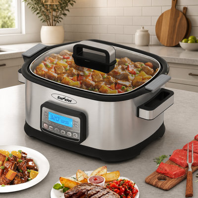 Four à rôtir multi-mijoteuse 11-en-1, 6,5 pte numérique programmable avec grille, pot antiadhésif, couvercle en verre