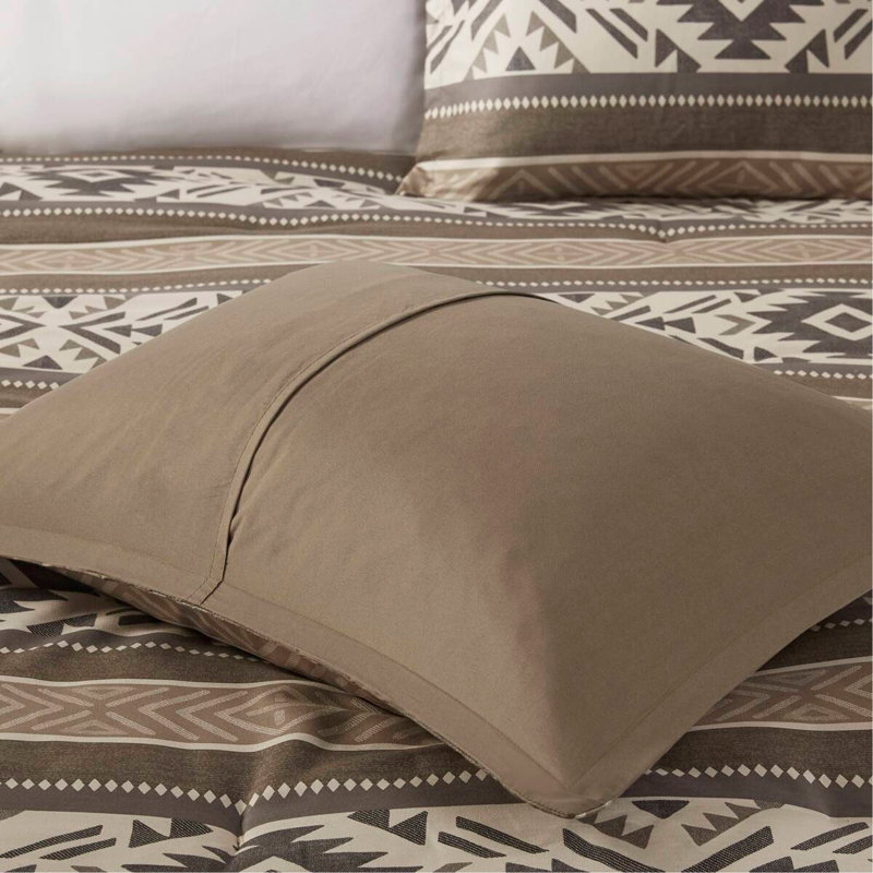 5 Piece Stripe Herringbone Comforter Set with Throw Pillows Brown Full/Queen