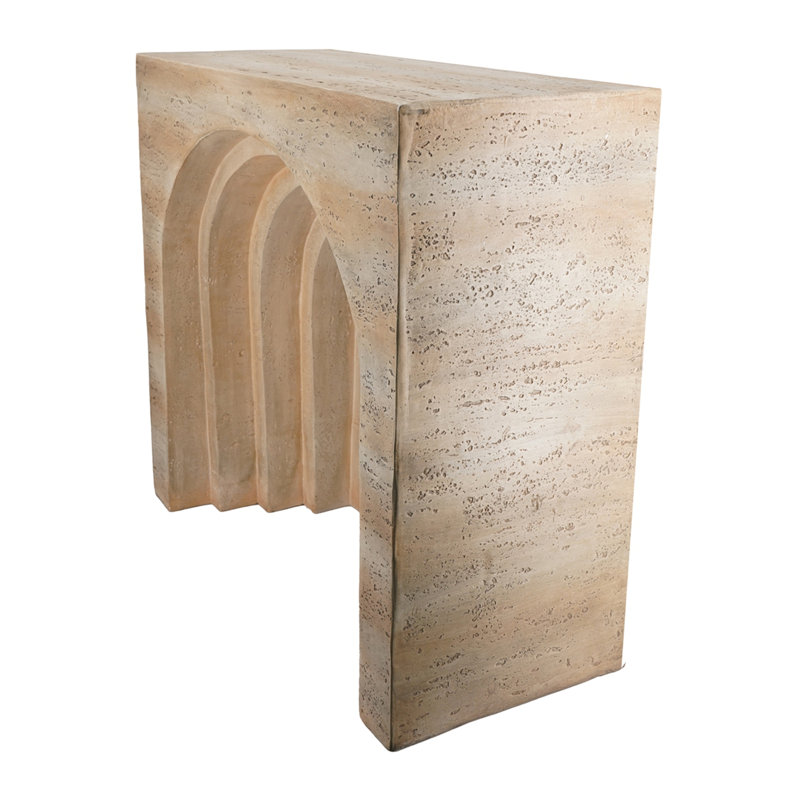 Console sculptée 32,3 x 14,2 x 29,9 po arquée avec faux travertin beige