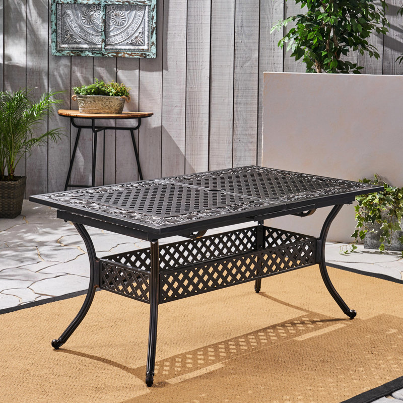 Table de salle à manger extensible pour patio - aluminium avec cour arrière à finition en cuivre, porche, terrasse, couleur naturelle, structure brillante extensible Nuance