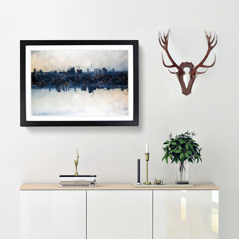 City Mirror in Abstract - Picture Frame Graphic Art Print, 36cm H x 48cm W x 2cm D, Black Framed