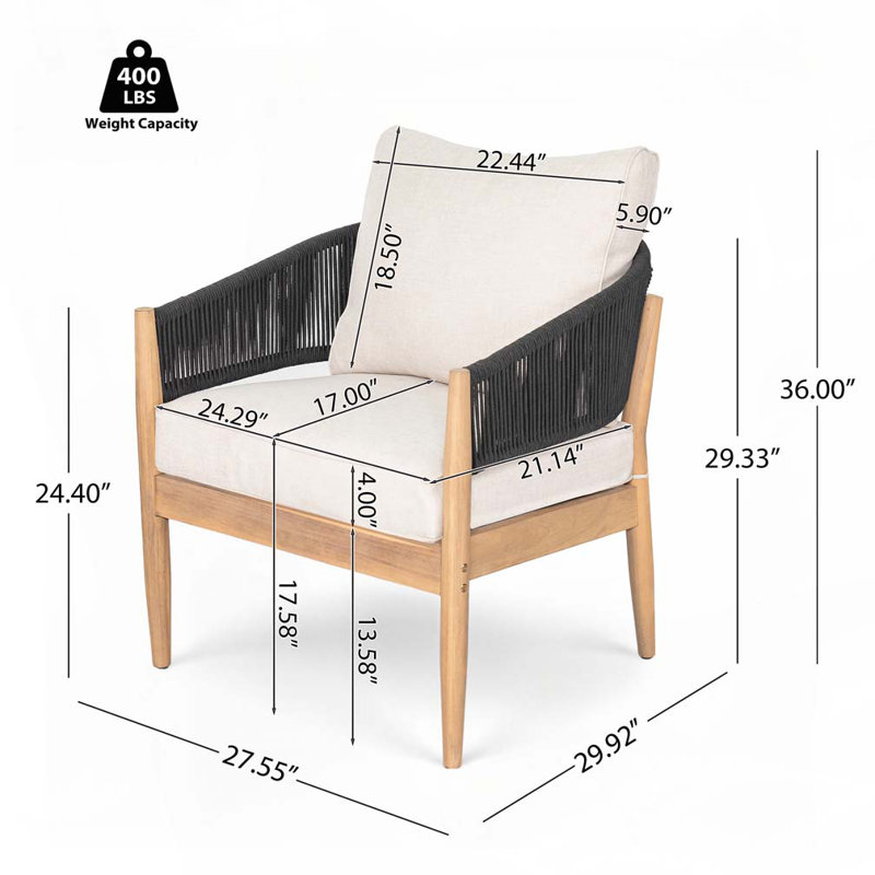 Fauteuil club d'extérieur en bois d'acacia